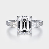 2.2ct Emerald Simulated Diamond Three Stone Engagement Ring 14k WhiteGold Plated