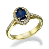2.3ct Engagement Ring Oval Cut Blue Sapphire Diamond Halo 14k Yellow Gold Finish