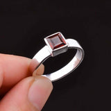 0.35ct Engagement Ring Princess Cut Red Garnet Solitaire 14k White Gold Finish