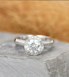 Halo Solitaire with Accents Ring 1.7ct Round Cut Diamond 14k White Gold Finish