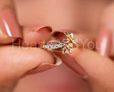 0.5ct Round Cut Moissanite Leaf Vine Bypass Engage Ring 14k Yellow Gold Plated