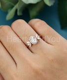 0.5ct Oval Simulated Diamond Halo Cluster Engagement Ring 14k Rose Gold Plated
