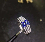 2.4ct Oval Cut Blue Tanzanite Split Wedding Band Ring 14k White Gold Finish