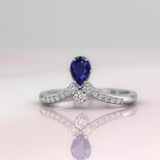 1ct Pear Cut Blue Sapphire Engagement Ring 14k White Gold Finish Vintage Style
