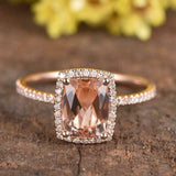 2ct Elongated Cushion Cut Peach Morganite Engagement Ring Halo 14k RoseGold Over