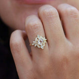 2.25ct Round Cut Morganite Engagement Ring Floral Art Deco 14k YellowGold Finish