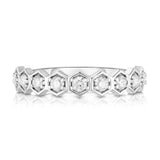 0.8ct Round Cut Diamond Wedding Band 14k White Gold Finish Hexagon Half Eternity