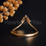 0.1ct Round Cut Moissanite Stackable Chevron Wedding Band 14K Yellow Gold Plated