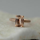 2.5ct Elongated Cushion Cut Peach Morganite Engagement Ring 14k Rose Gold Finish