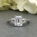 Accent Solitaire Engagement Ring 2.3ct Emerald Cut Diamond 14k White Gold Finish