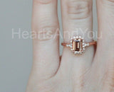 1.5ct Emerald Cut Simulated Morganite Halo Engagement Ring 14k Rose Gold Plated
