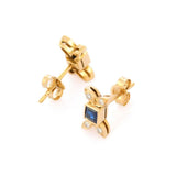 1ct Stud Earrings Princess Cut Blue Sapphire Bunny 14k Yellow Gold Finish
