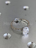 2.2ct Oval Simulated Diamond Solitaire with Accents Ring 14k White Gold Plated