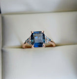 1.4ct Engagement Ring Emerald Cut London Blue Topaz Solitaire 14k Rose Gold Over