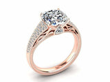 3ct Cushion Diamond Solitaire Cluster Accent Milgrain Ring 14k Rose Gold Finish