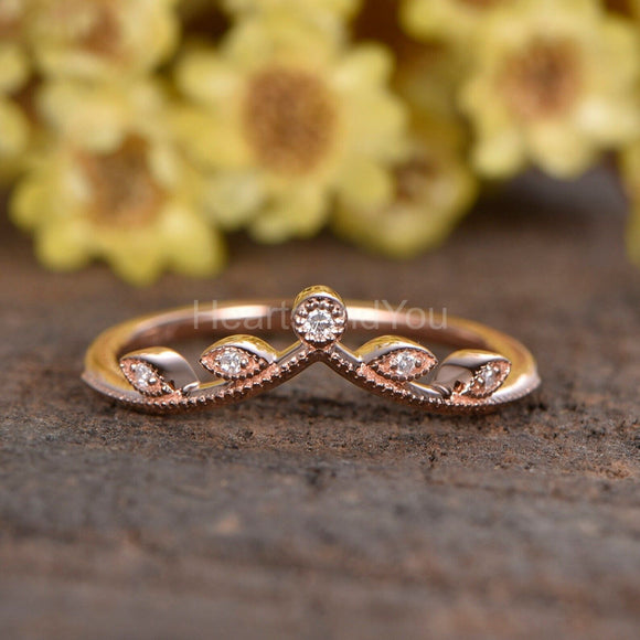 0.12ct Round Cut Moissanite Leaf Vine Women Wedding Band 14k Rose Gold Plated