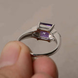 2.5ct Asscher Cut Purple Amethyst Trilogy Engagement Ring 18k White Gold Finish