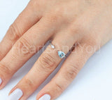 0.2ct Pear Cut Simulated Blue Aquamarine Open Cuff Ring 14k White Gold Plated