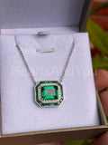 1.5ct Green Emerald Simulated Dual Halo Pendant 14k White Gold Plated NO CHAIN