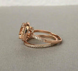 2.5ct Cushion Cut Peach Morganite Bridal Set Engagement Ring 14k Rose Gold Over