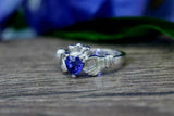 1ct Heart Cut Blue Sapphire Engagement Ring Claddagh Design 14k WhiteGold Finish