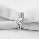 2.6ct Princess Diamond Split Shank Ring 14k White Gold Finish with Round Accents