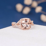 2ct Engagement Ring Cushion Cut Peach Morganite Halo Infinity 14k Rose Gold Over