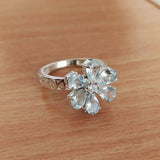 3ct Engagement Ring Pear Cut Blue Aquamarine Floral Solitaire 14k WhiteGold Over