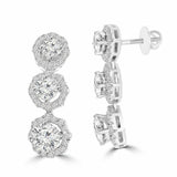 3ct Round Cut VVS1 Diamond Three Stone Drop Earrings Women 14k White Gold Finish