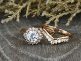 1.7ct Round Cut Diamond Engagement Ring 14k Rose Gold Over Halo Crown Bridal Set