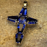 2ct Asscher Simulated Blue Sapphire Cross Pendant 14k White Gold Plated NO CHAIN