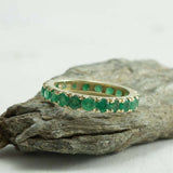 2.4ct Wedding Band Round Green Emerald Stackable Eternity 14k Yellow Gold Finish