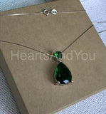 1ct Pear Simulated Green Emerald Two Stone Pendant 14k WhiteGold Plated NO CHAIN
