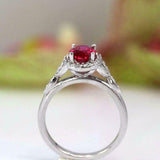 2.2ct Oval Cut Pink Ruby Engagement Ring Diamond Floral Halo 14k White Gold Over