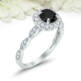 2ct Round Cut Black Diamond Accent Halo Women Engagement Ring 14k WhiteGold Over