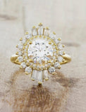 2.2ct Round Cut Moissanite Sunburst Halo Engagement Ring 14K Yellow Gold Plated