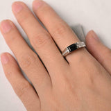 1.5ct Emerald Black Diamond Solitaire with Round Accent Ring 14k White Gold Over