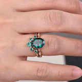 2.2ct Engagement Ring Oval Cut Green Emerald Crown Bridal Set 14k Dual Gold Over