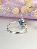 0.5ct Bezel Set Solitaire Ring Pear Cut London Blue Topaz 14k White Gold Finish