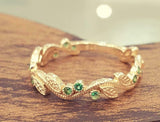 0.5ct Round Cut Green Emerald Wedding Band Ring Petal Vine 14k YellowGold Finish