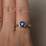 1ct Trillion Blue Tanzanite Unique Design Engagement Ring 14k White Gold Finish
