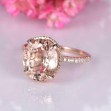 2ct Oval Cut Peach Morganite Engagement Ring Diamond Accents 18k Rose Gold Over