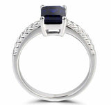 2.3ct Emerald Cut Blue Sapphire Braided Shank Solitaire Ring 14k White Gold Over