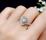 2.25ct Pear Cut Diamond Engagement Ring Curved Halo Tiara 14k White Gold Finish
