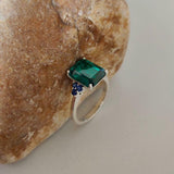 2.6ct Green Emerald Cut Round Sapphire Accent Solitaire Ring 14k White Gold Over
