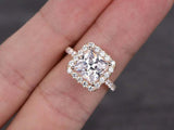 2ct Princess Cut Diamond Engagement Ring Halo 14k Rose Gold Finish with Accents