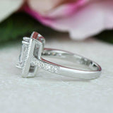 1ct Radiant Cut Diamond Vintage Rectangle Engagement Ring 14k White Gold Finish