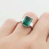 3ct Green Emerald Cut Engagement Ring Diamond Accents Trilogy 14k WhiteGold Over