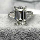 3Ct Emerald Cut Diamond Baguette Accents Engagement Ring 14K White Gold Finish