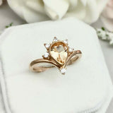 1ct Engagement Ring Pear Cut Morganite Curved Chevron Crown 14k Yellow Gold Over